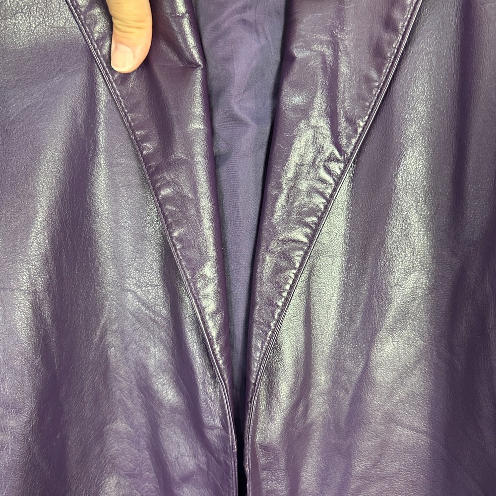 Toffs Jacket Womens L Purple Leather Open Front Mob Wife Y2K Mod Retro 80s Vtg - Picture 5 of 8